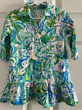 Lilly Pulitzer Painted Floral Button-Front Top in Blue, Green & Pink